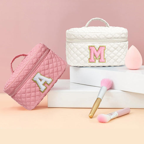 Travel Makeup Bags for Women - Initial White Large Makeup Bag Makeup Pouch Makeup Bag Travel Must Haves Cute Makeup Bag Best Friend Birthday Bride...