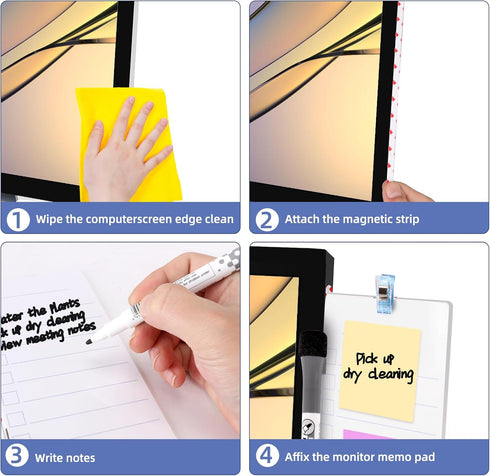 2 pcs Dry Erase Monitor Memo Board, Magnetic Whiteboard Multifunction Whiteboard Monitor Side Panel with 4 Clips...