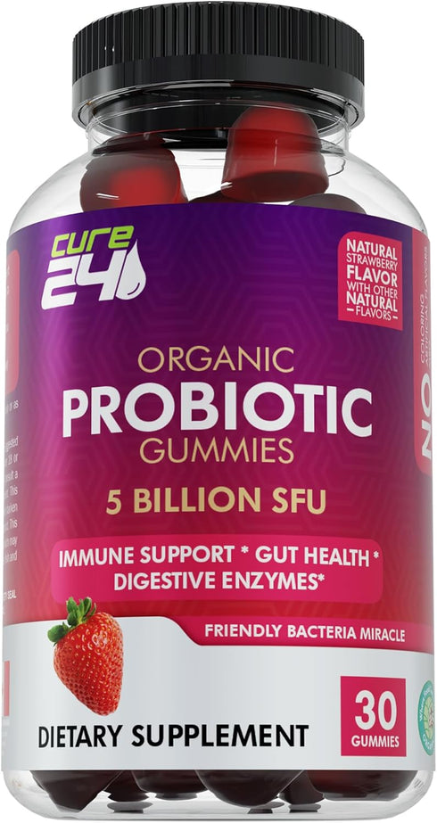 Organic probiotic gummies 5 Billion CFUs, Max Strength Probiotics Gummy Supplement for Women and Men with natural Strawberry Flaver 30 Gummies...