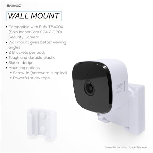 2 Pack Adhesive Wall Mount for Eufy Solo IndoorCam C24/C120 (T8400X) Security Camera, Easy to Install, No Mess, Reduce Blind Spots & Improved View...