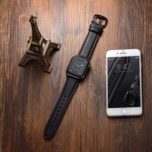 Leather Band Compatible with Apple Watch 10 46mm Ultra2 49mm 45mm 44mm 42mm Mens Women Vintage Leather Strap XL Dressy Black Bands for iWatch Ultr...