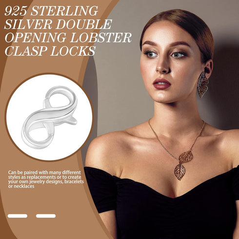 2 Pieces Lobster Clasp 925 Sterling Silver Double Opening Lobster Clasp Lock Bracelet Extender Clasps Necklace Connector for DIY Jewelry Repair Ki...