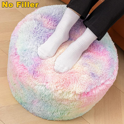 Asuprui Pouf Ottoman Unstuffed Round Bean Bag Poof Ottoman Seat Soft Faux Fur Footrest Stool 20x20x12 Inches Fuzzy Chair Floor Chair Foot Rest wit...
