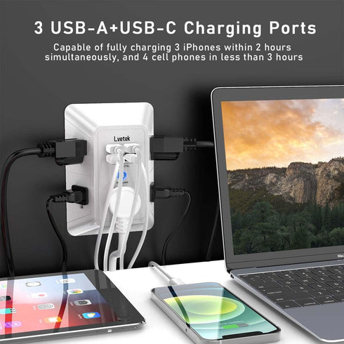 5-Outlet Surge Protector Wall Charger with 4 USB Ports - 1680J Multi Plug for Home, Office, Travel...