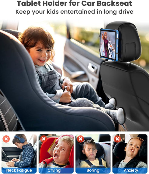 WONNIE Car Tablet Holder, Upgraded iPad Holder for Car Back Seat Headrest Mount Holder for Kids with Anti-Slip Strap,Silicone Holding Net/Fits All...