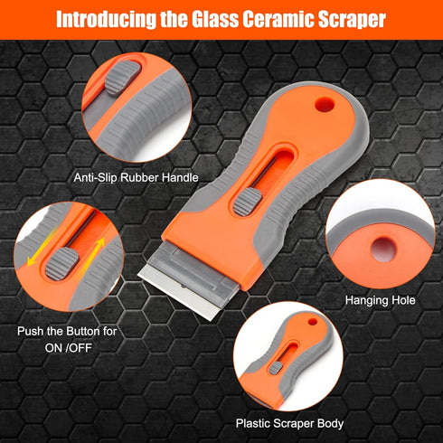 2 PCS Razor Blade Scraper, Glass Scraper Scraping Tool with 20PCS Steel & Plastic Extra Blades for Removing Stickers, Papers, Food Residue, Paint,...