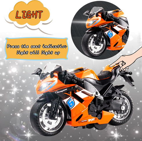 Toy Motorcycles, Diecast Motorcycle Toy with Music Lighting,Toy Motorcycle for Kids 3-5,Toy Motorcycles for Boys (Orange)...