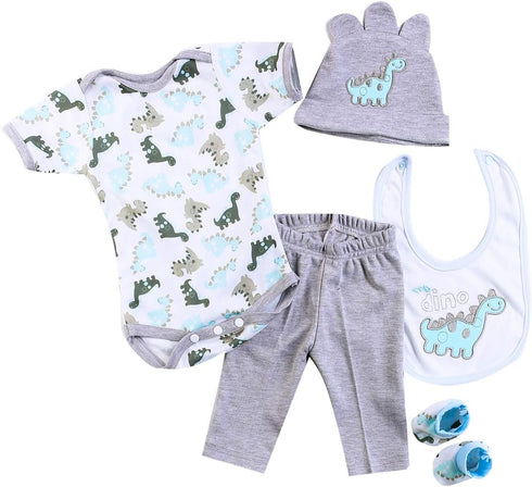 Reborn Baby Dolls Boy Clothes 22 inch Gray Dinosaur Outfit Accessories 5 pcs Sets Fit 20-22" Newborn Dolls Clothes...