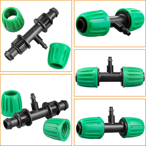 Drip Irrigation Fittings for 1/2 inch Tubing(0.63" OD) to 1/4 inch Irrigation Tubing, 12 Pieces Barbed Tee Drip Parts Twist Locked 3 Way Connector...