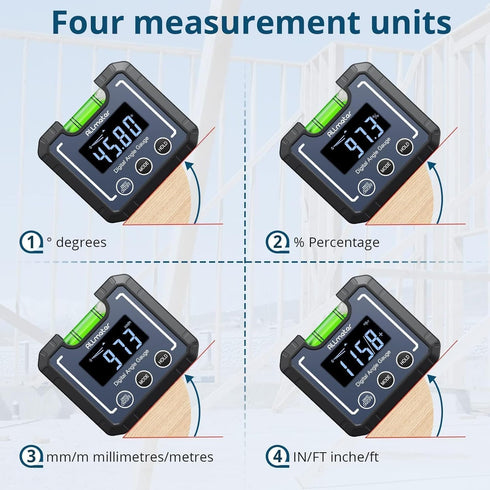 0-360°(4 * 90°) Digital Angle Finder Level Magnetic Electronic Gauge Inclinometer Protractor Tool with Bubble Level and Magnetic Base LCD Backligh...