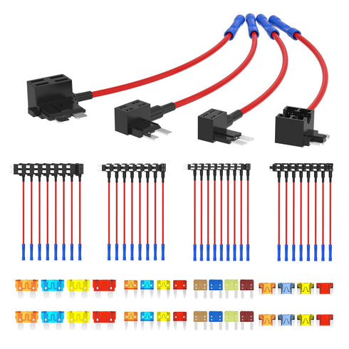36PCS Fuse Tap 12V 4 Types Add a Fuse Kit with 5A 10A 15A 20A Fuse Standard Low Profile Fuse Tap Adapter Mini and Micro2 for Car Truck RV Boat Mow...