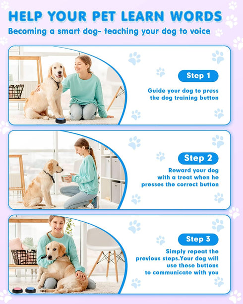Dog Buttons for Communication, 4 Dog Talking Button Set, Speaking Buttons for Cats and Dogs, 30s Voice Recordable Pet Training Buzzer with Waterpr...