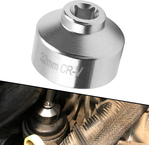 Pack-1 Car 32MM 6-Point Oil Filter Wrench, 3/8" Oil Filter Removal Tool, Oil Pan Filter Special Socket Wrench, Oil Filter Cap for Ecotec, TDI, VW,...