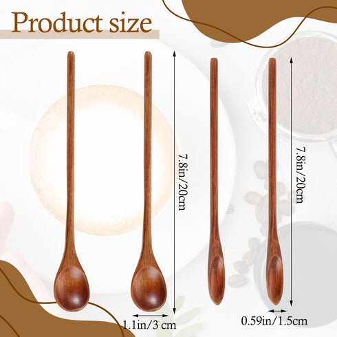 4 PCS Wooden Cooking Spoons 7.8" Long Wooden Spoons for Cooking Mixing Stirring, Long Handle Wood Spoon Kitchen Table Wooden Honey Spoon with Nice...
