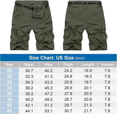 Men's Outdoor Casual Elastic Waist Lightweight Stretch Quick Dry Cargo Fishing Hiking Shorts #6229-Army Green-42...