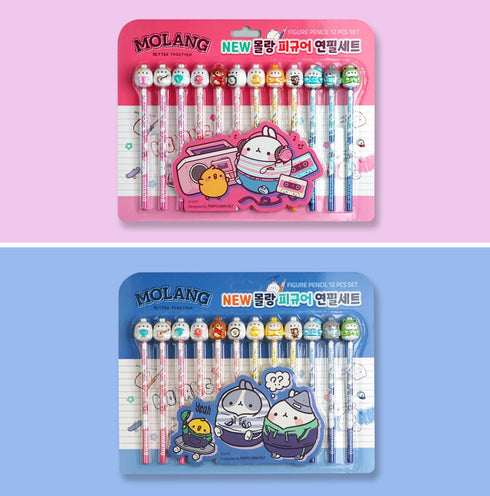 White Rabbit Molang Mini Figure Pencil Set Korean Stationery 12ea 1 set Pink/From Korean Animation ?? ??...