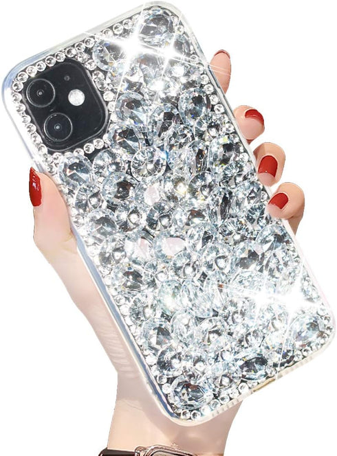 Compatible with iPhone 11 Bling Glitter Case,Luxury Shiny Diamond Crystal Rhinestone Sparkly Jewelled Gemstone 3D Handmade Clear Cover Case for iP...