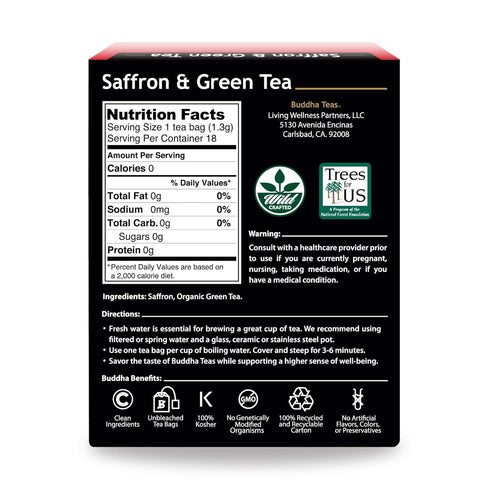Buddha Teas - Saffron & Green Tea - For Health & Wellbeing - Wild Crafted Tea - With Antioxidants & Minerals - Clean Ingredients - Caffeinated - O...