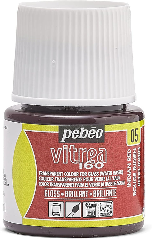 Pebeo Vitrea 160, Glossy Glass Paint, 45 ml Bottle - Indian Red...
