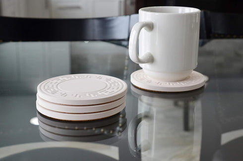 Coaster Stone Absorbent Stone Coasters, 4-1/4-Inch, Greek Key Set of 4...