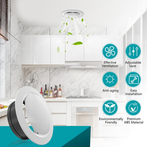4 Inch Round Vent Cover, 8 PCS ABS Adjustable Soffit Vents, White Ceiling Vent Covers for Living Room, Closet, Kitchen, Bathroom, Office Ventilati...