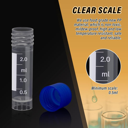 100 Pcs 2ml Small Vials with Screw Caps Centrifuge Tubes Plastic Sample Tubes Cryogenic Vials Graduated Bottles Test Tubes with Lids (Blue)...