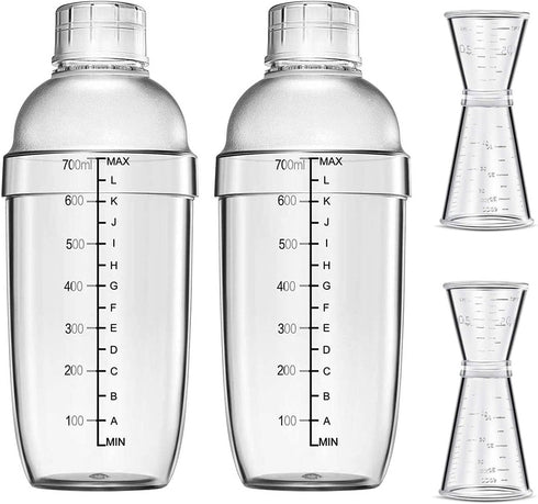 4 pcs Clear Cocktail Shaker Set 2 pcs Plastic bar Shaker with 2 pcs Plastic Cocktail Double Measuring Jigger...