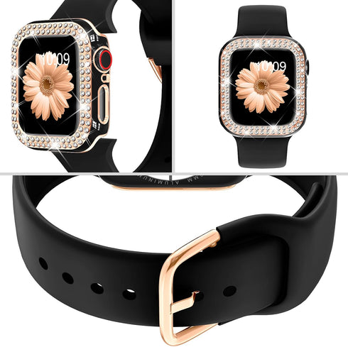 DABAOZA Compatible for Apple Watch Bands 40mm with Bumper, Bling Glitter Women Silicone Soft Comfortable Strap for iWatch SE Ultra Series 10 9 8 7...