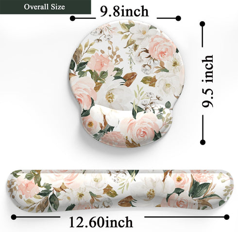 Pink Flower Desktop Mat Aesthetic Wrist Support Keyboard Mouse Wrist Rest Set, Computer Office Comfortable Wrist Rest for Mouse Easy Typing & Pain...