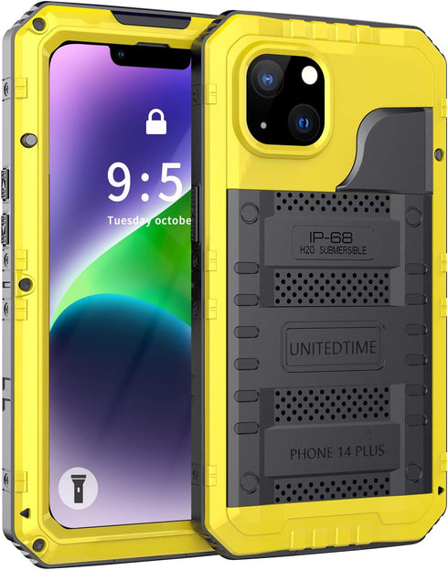 Unitedtime for iPhone 14 Plus Case Waterproof with Built-in Screen Protector Full Body Rugged Hard Silicone, Military Grade Shockproof Dustproof P...