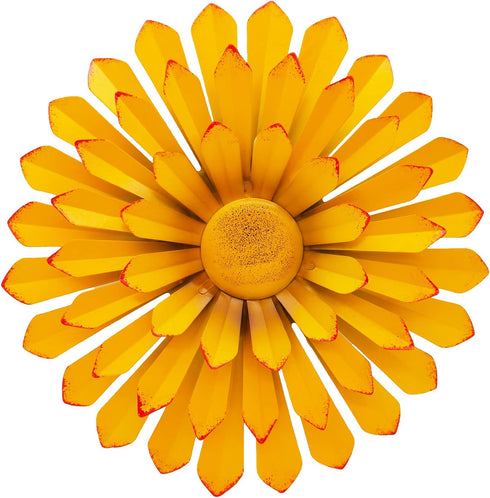 LITIALLY 12 Inches Metal Flower Wall Art Garden Decor Cute Flowers Decorations, Bathroom Wall Decor Hanging for Outside Yard Porch Lawn (Yellow)...