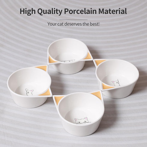 TAMAYKIM Ceramic Kitten Dish, Food and Water Raised Bowls Set for Cats, Porcelain Elevated Stress Free Feeding Pet Dish, 4 Pack, White...