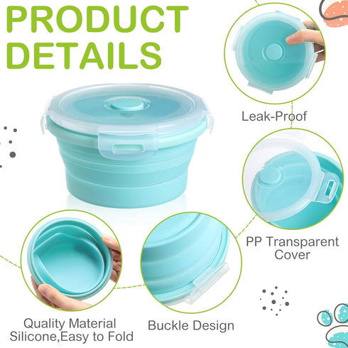 4 Pcs Camping Bowl with Lid Collapsible Silicone Bowl Lunch Box Salad Bowl Expandable Food Storage Container Set Folding Travel Bowl for Hiking He...