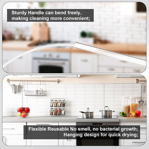 Silicone Straw Brush, 8mm White 9.45in Long Straw Cleaner with Hanging Hole Reusable Straw Washing Tool Bendable Crevice Cleaning Brush Slim Pipe ...