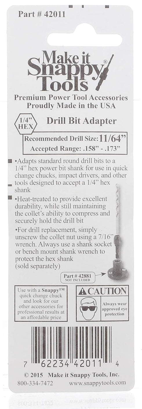 Make it Snappy Tools 11/64 Inch Quick Change Drill Bit Adapter #42011...