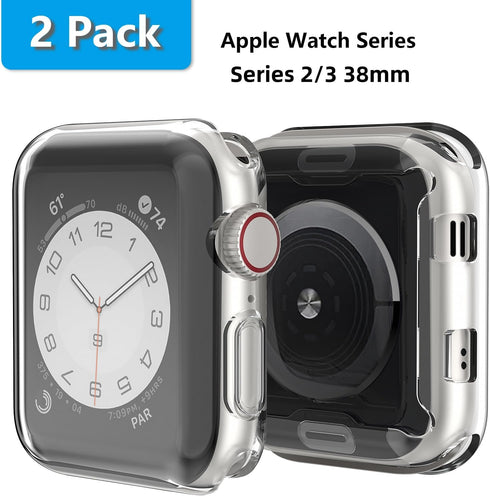 2 Pack Compatible for Apple Watch 38mm Case iWatch Screen Protector TPU All-Around Protective Case Clear Ultra-Thin Cover for Series 3 Series 2, 2...