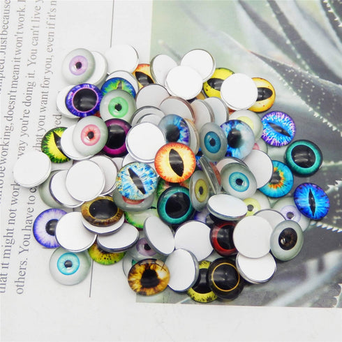 JJGQAZ 90pcs(45pairs) 15mm Mixed Style Round Glass Dragon Eye Owl Cat Eyes Gem Cover Dome Cabochons for DIY Jewelry Making Doll Eyes Making...