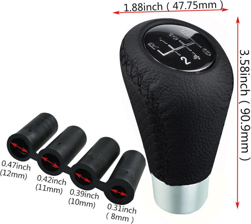Abfer 6 Speed Shift Knob Leather Gear Stick Shifter Knobs Fit for Most Manual Transmission Vehicle Truck, Black...