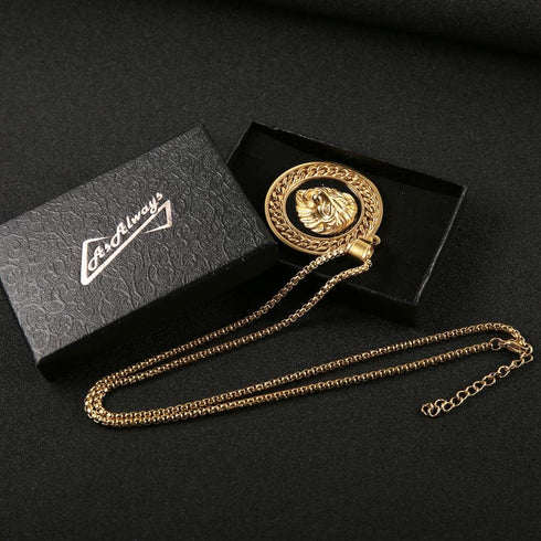 Hip Hop Jewelry 3D Lion Head Shiny Circle of Cuban Link Pendant Gold Medallion Lion King Leo Necklace for Men Women...