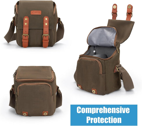 CADeN Compact Camera Bag Case Canvas Leather Trim Compatible for Nikon, Canon, Sony Mirrorless Camera and Lenses Waterproof, Camera Shoulder Messe...