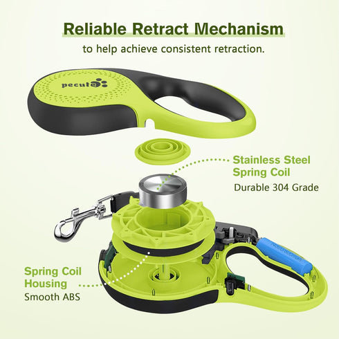 Pecute 16 ft Retractable Dog Leash with Light Rechargeable, Dog Leash Retractable to 66lbs, 360° Tangle-Free, Nylonup Leash, One-Button Control, R...