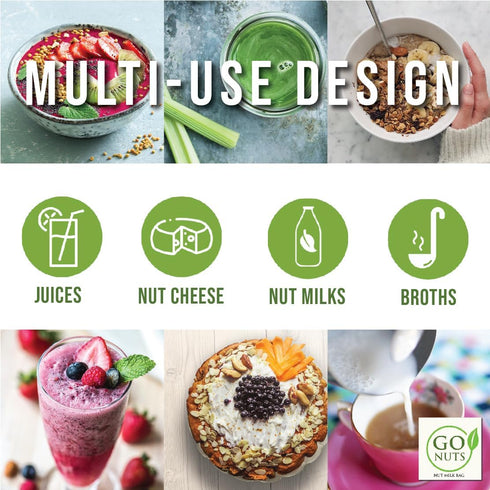 Milk Bag by GO NUTS 2 Pack 100% Organic Cotton Plant Based Milk Strainer, Reusable for Almond Milk, Nut milk, Cold Brew, tea, celery juice, and Mo...