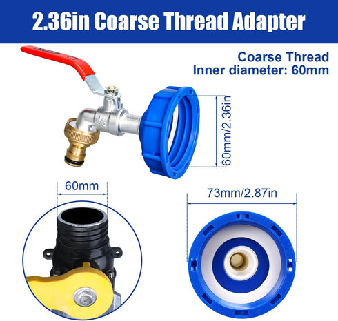 IBC Tote Tank Adapter Faucet, 275-330 Gallon Tote Water Tank Adapter Coarse Thread S60X6 Outlet 1/2" GHT Male Adapter Fitting...