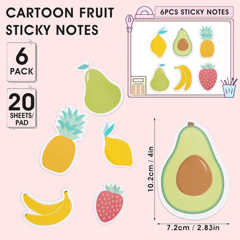 Cobee Cute Fruit Sticky Notes, 6 Pack Large Fruit Cartoon Sticky Notes Fruit Shape Markers Flags Cartoon Large Self-Stick Memo Pads Students Home ...