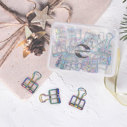 Binder Clips Premium Wire Clips Fancy Rainbow Colors Hollow Paper Clips - Pack of 15...