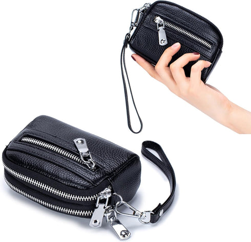 Genuine Leather Mini Wristlet Wallet Coin Pouch Handbag Clutch with Wrist Strap (Light Purple)...