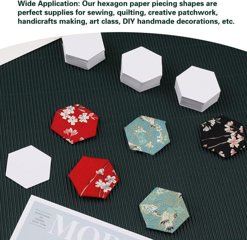 352 Piece Paper Piecing Templates Set, Include 300 1-inch Paper Piecing Hexagons, 9 Large-Eye Pins with Needle Bottle, 40 Positioning Pins, 1 Thim...
