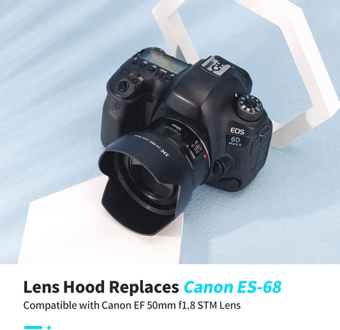 50mm Reversible Lens Hood Shade Fit for Canon EF 50mm f/1.8 STM Lens Replaces Canon ES-68 Hood Tulip Flower Design -Black...