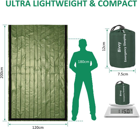 Zmoon Emergency Sleeping Bag 2 Pack Lightweight Survival Sleeping Bags Thermal Bivy Sack Portable Emergency Blanket for Camping, Hiking, Outdoor, ...