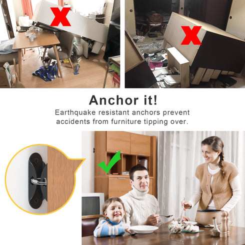 Furniture Anchors (6 Pack), Anti Tip Furniture Anchors Furniture Straps, 400lbs Tension Earthquake Resistant Metal Straps, Furniture Wall Anchor P...